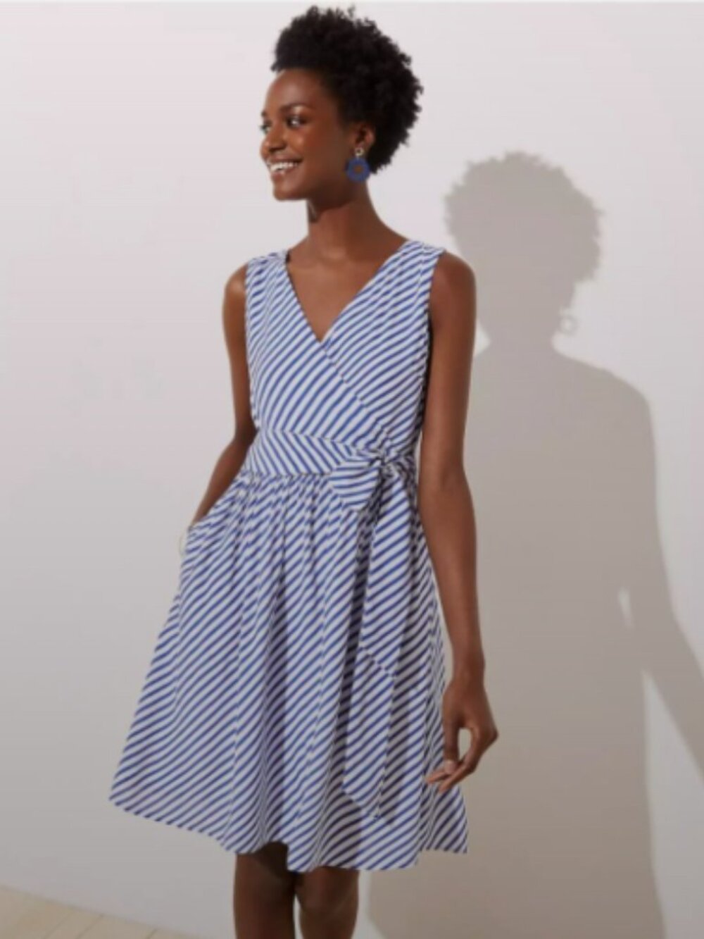 LOFT Navy and White Striped Wrap Midi Dress [AB0713]